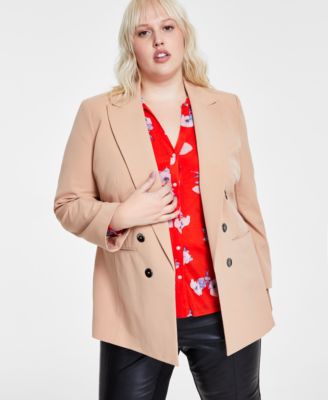 Bar III - Plus Size Bi-Stretch Faux-Double-Breasted Blazer
