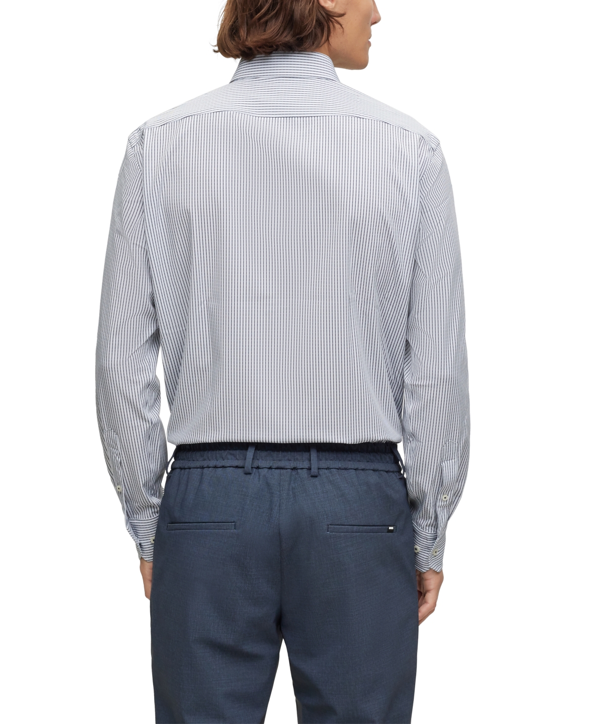 Shop Hugo Boss Boss By  Men's Striped Material Regular-fit Shirt In Navy
