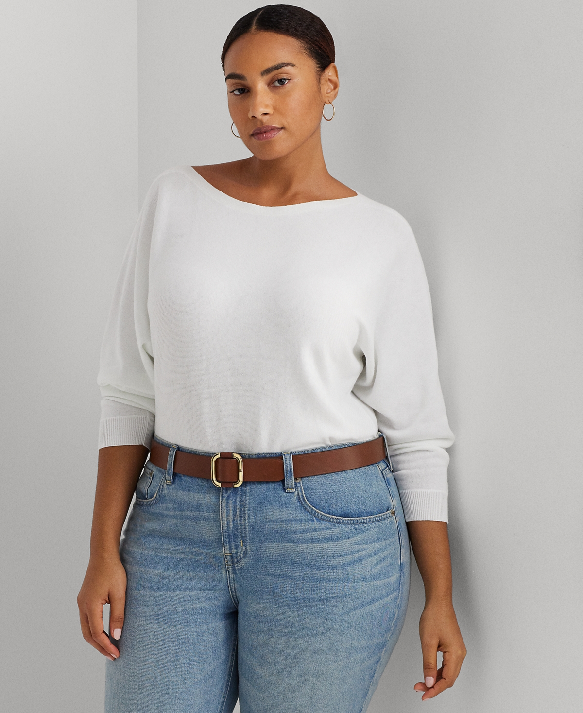 Lauren Ralph Lauren Plus Size Boat-neck Sweater In White