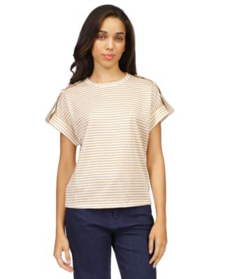 Michael Kors - Women's Metallic-Stripe Epaulette Top