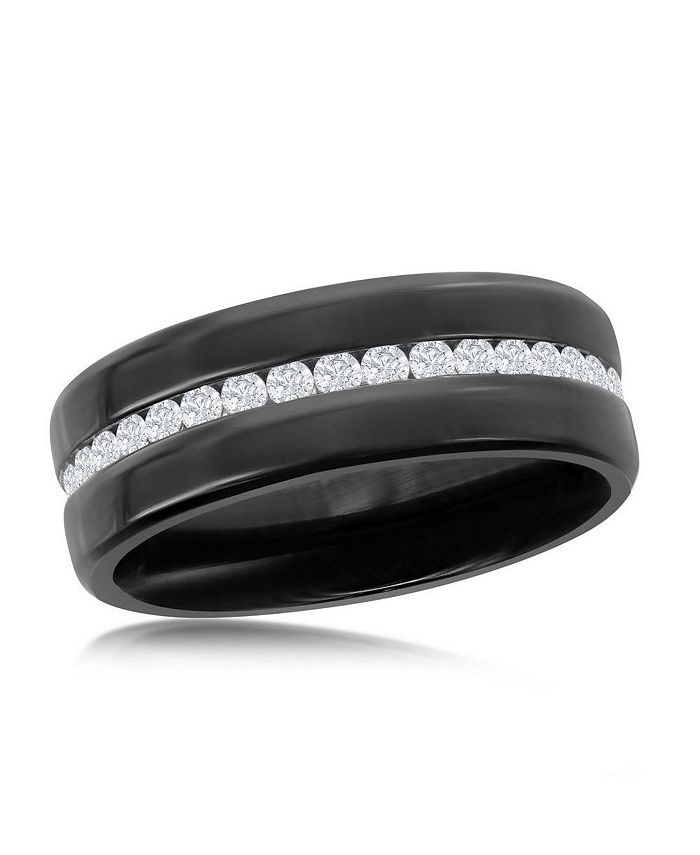 Metallo Stainless Steel CZ Eternity Band Black Plated Macy's