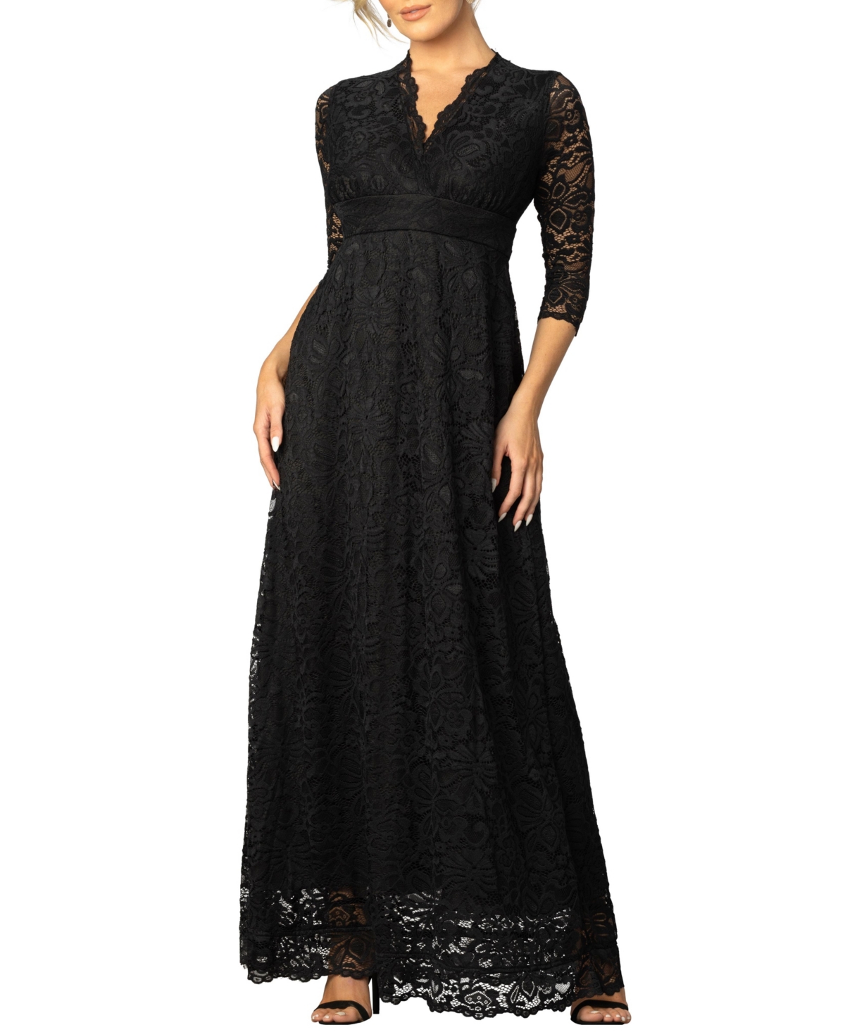 Women's Maria Lace A-Line Evening Gown with Pockets - Onyx