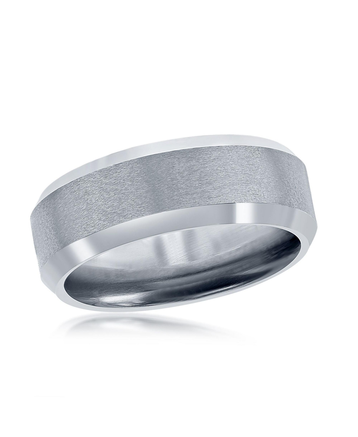 Brushed and Polished Silver 8mm Tungsten Ring - Silver