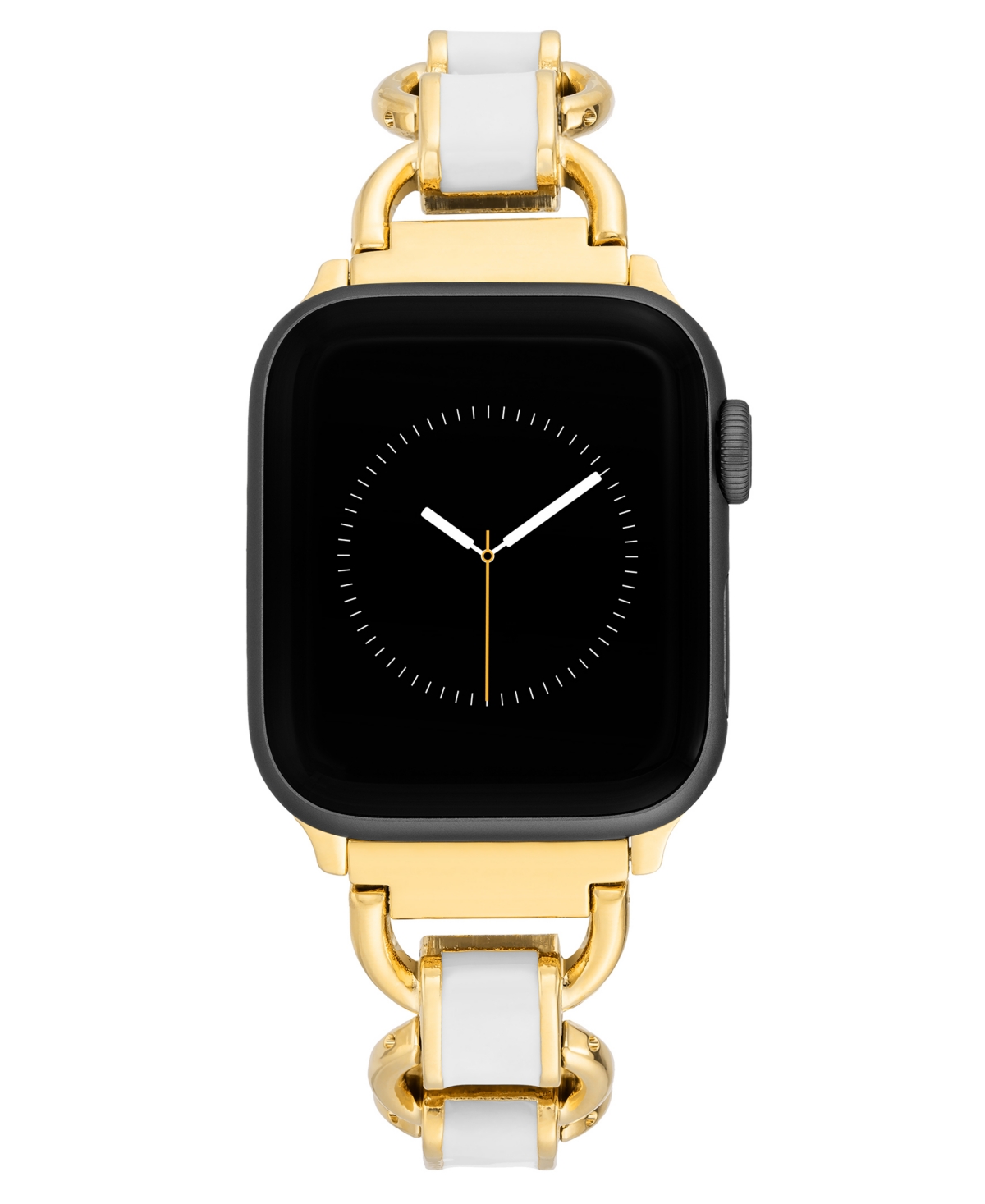 Women's White Enamel and Gold-Tone Alloy Metal Link Bracelet designed for Apple Watch 42mm (Series 1-3 only) & 44/45/46/49mm (Ultra & Ultra