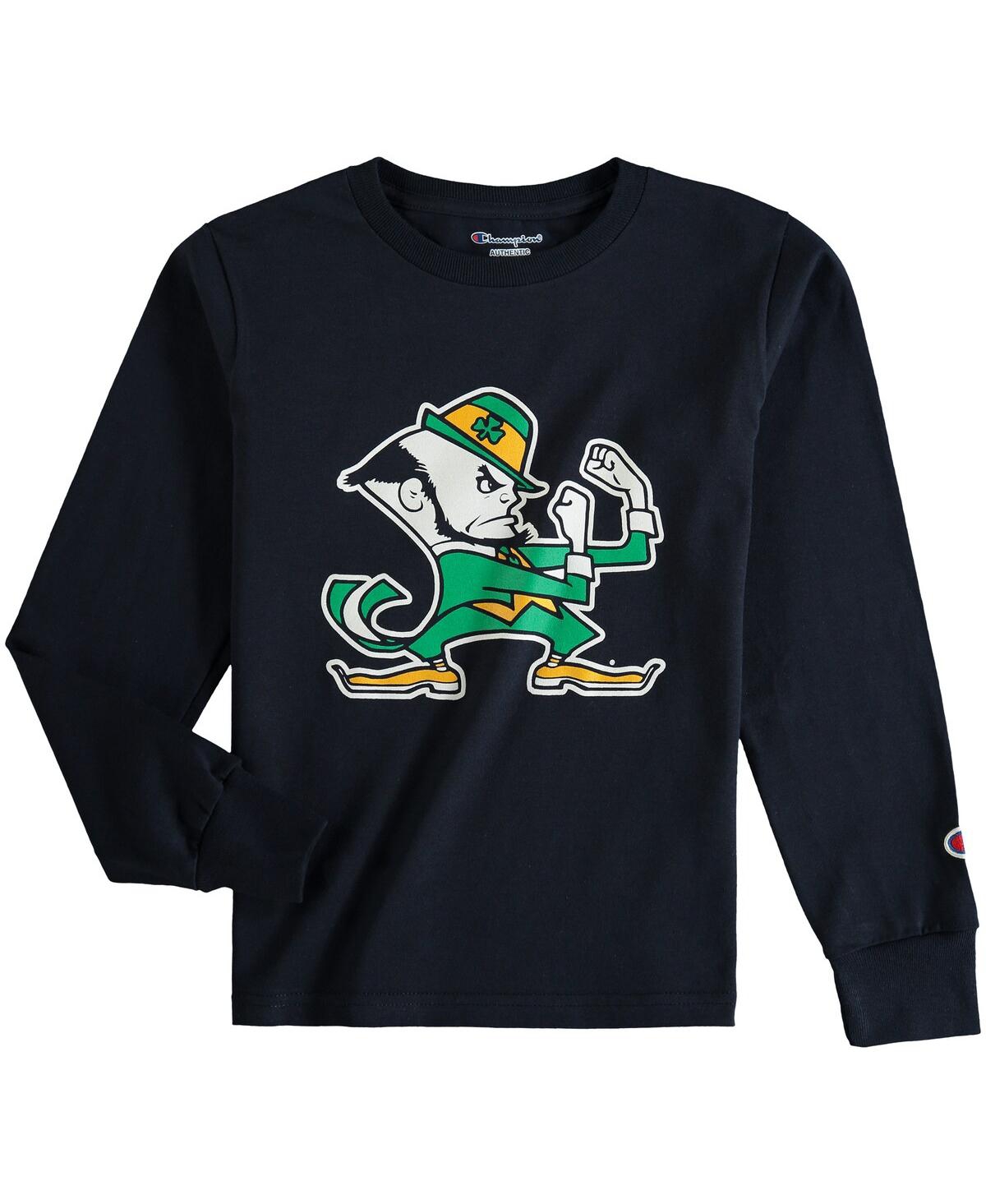 Champion Kids' Big Boys  Navy Notre Dame Fighting Irish Primary Logo Long Sleeve T-shirt