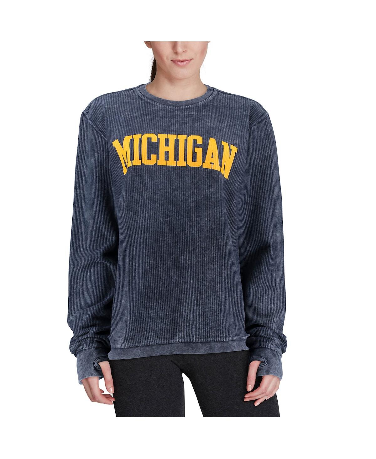 Shop Pressbox Women's  Navy Distressed Michigan Wolverines Comfy Cord Vintage-like Wash Basic Arch Pullove