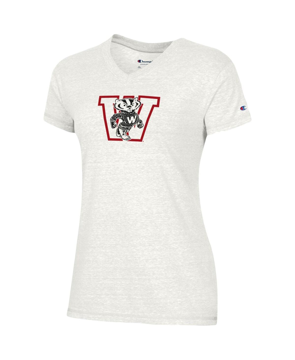 Shop Champion Women's  White Wisconsin Badgers Vault Logo V-neck T-shirt