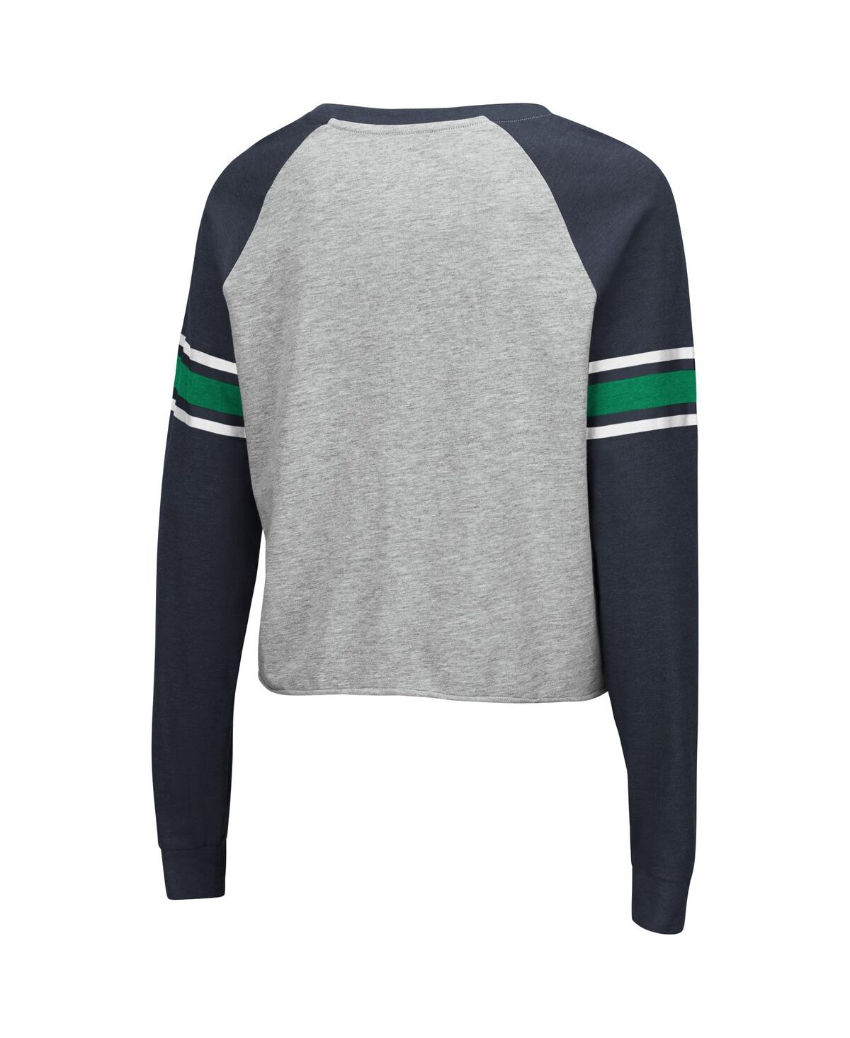 Women's Colosseum Heathered Gray, Navy Notre Dame Fighting Irish Decoder Pin Raglan Long Sleeve T-shirt - Navy