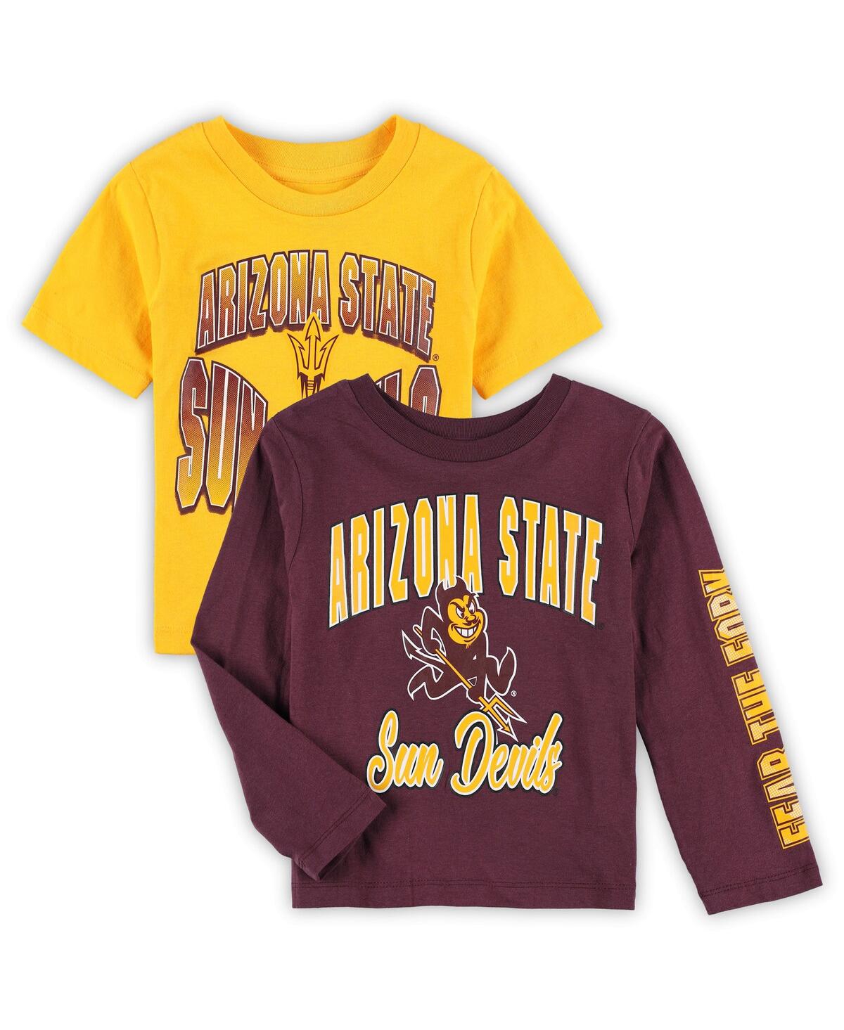 Outerstuff Babies' Preschool Boys And Girls Maroon, Gold Arizona State Sun Devils Game Day T-shirt Combo Pack In Maroon,gold