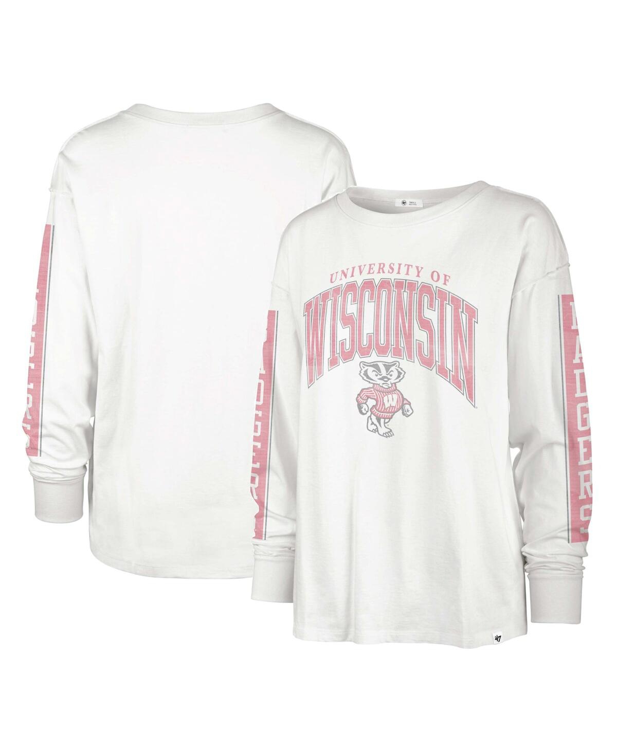 47 Brand Women's ' White Distressed Wisconsin Badgers Statement Soa 3-hit Long Sleeve T-shirt