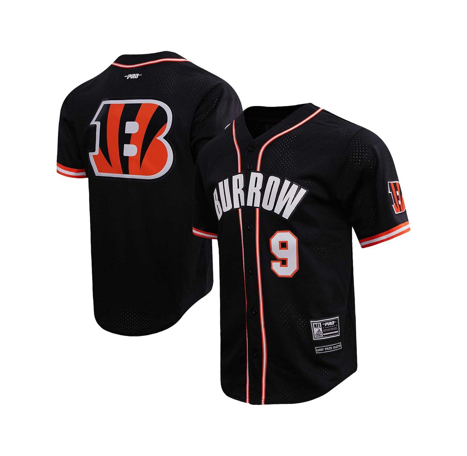 Men's Joe Burrow Black Cincinnati Bengals Mesh Baseball Button-Up T-shirt