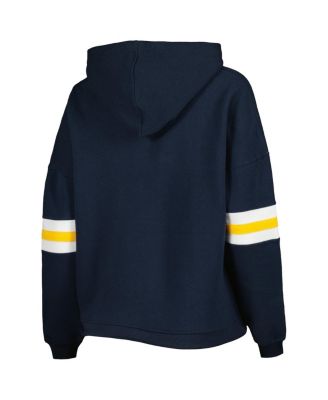 Women's Navy Distressed West Virginia Mountaineers Super Pennant Pullover Hoodie