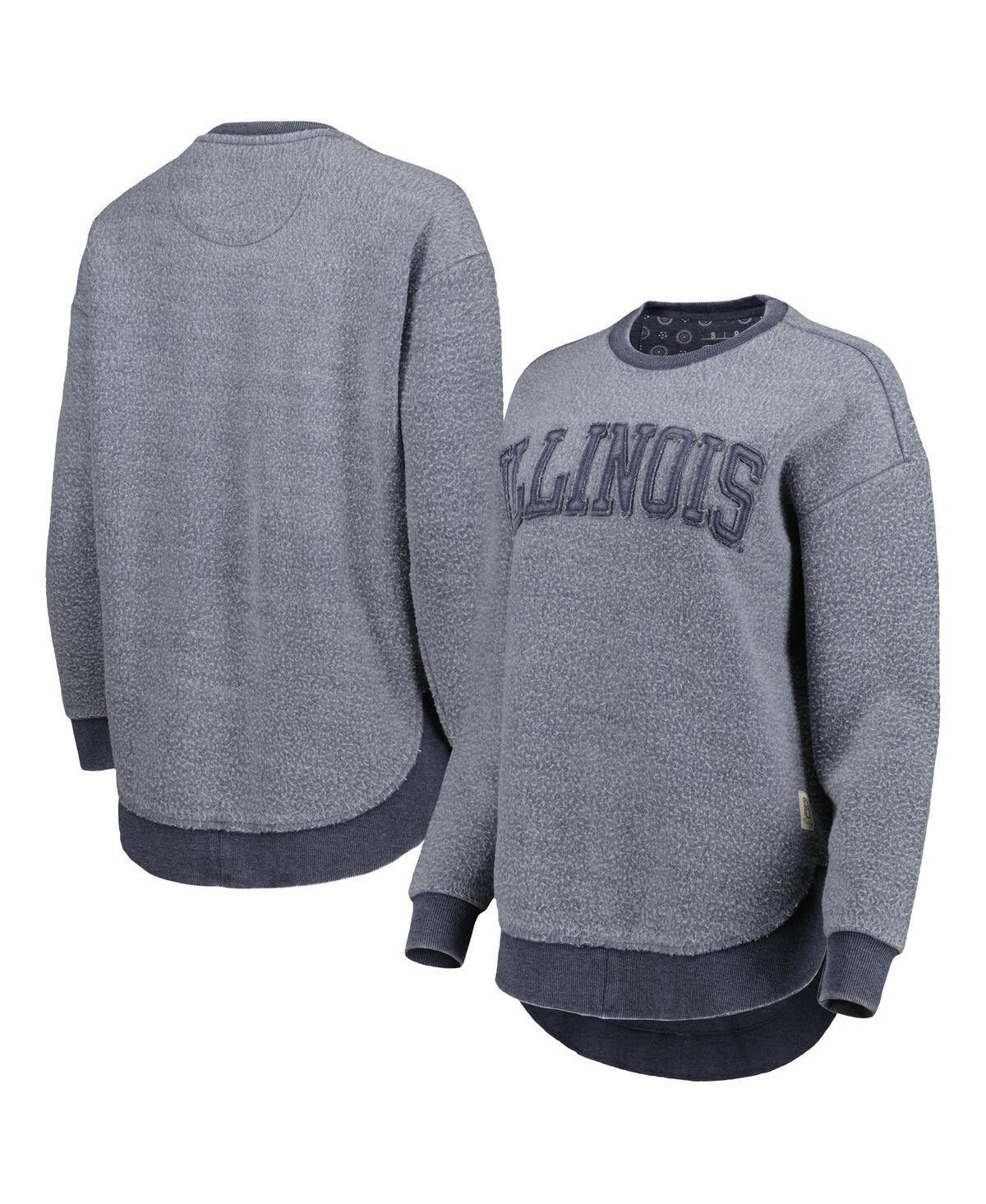 PRESSBOX WOMEN'S PRESSBOX NAVY DISTRESSED ILLINOIS FIGHTING ILLINI PONCHOVILLE PULLOVER SWEATSHIRT 