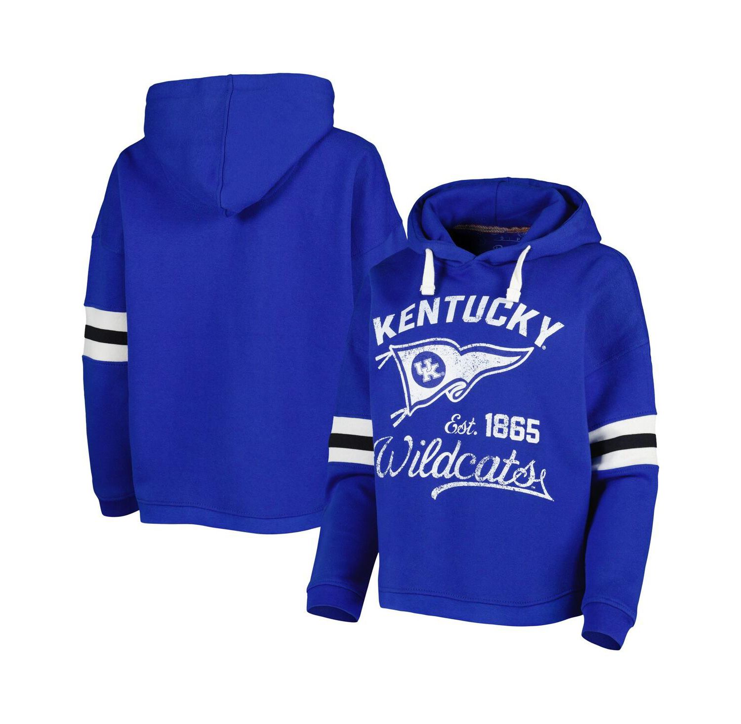 Women's Royal Distressed Kentucky Wildcats Super Pennant Pullover Hoodie