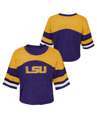 Big Girls Purple Distressed LSU Tigers Sunday Friday Sleeve Stripe Jersey T-shirt