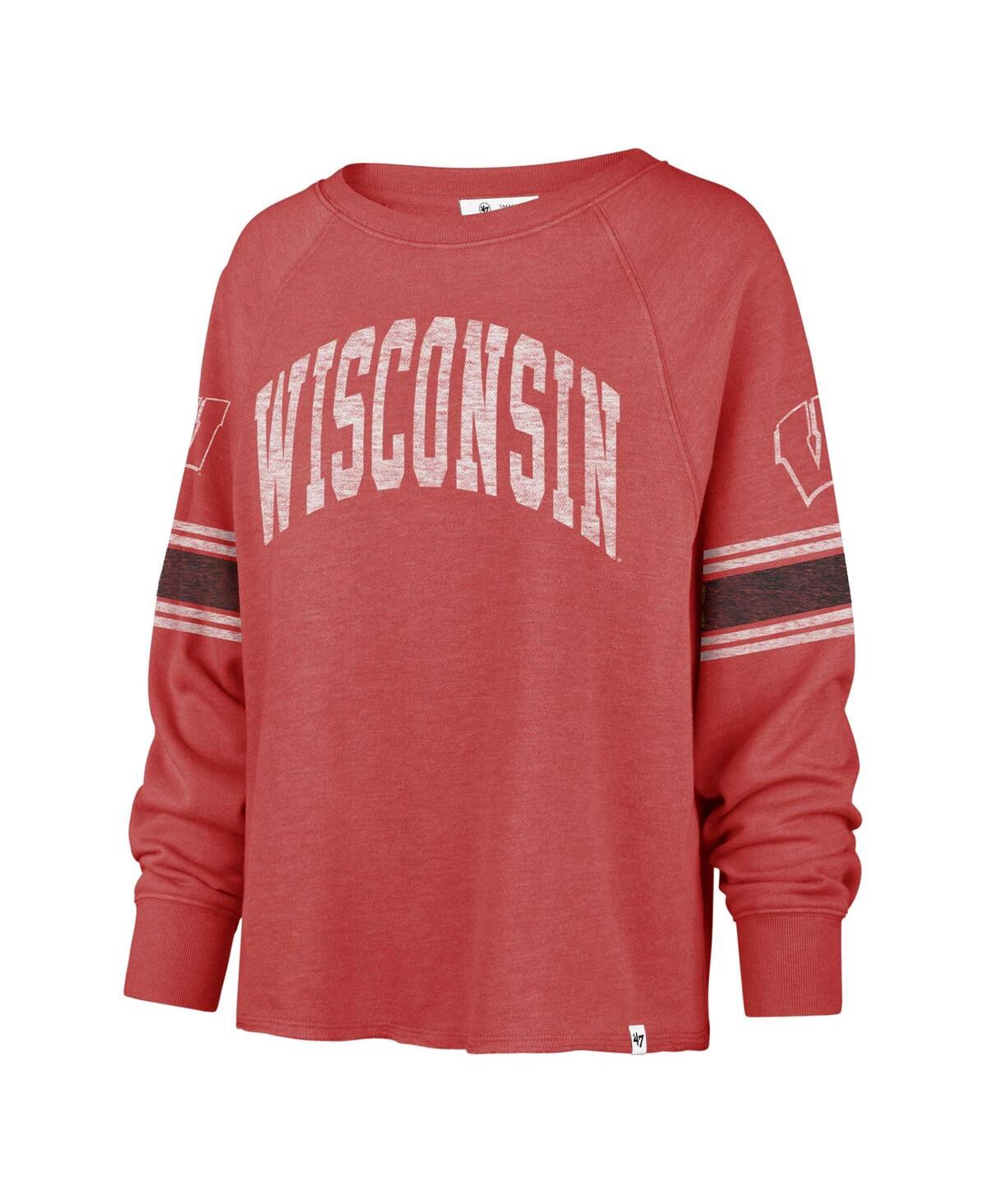 Shop 47 Brand Women's ' Red Distressed Wisconsin Badgers Allie Modest Raglan Long Sleeve Cropped T-shirt