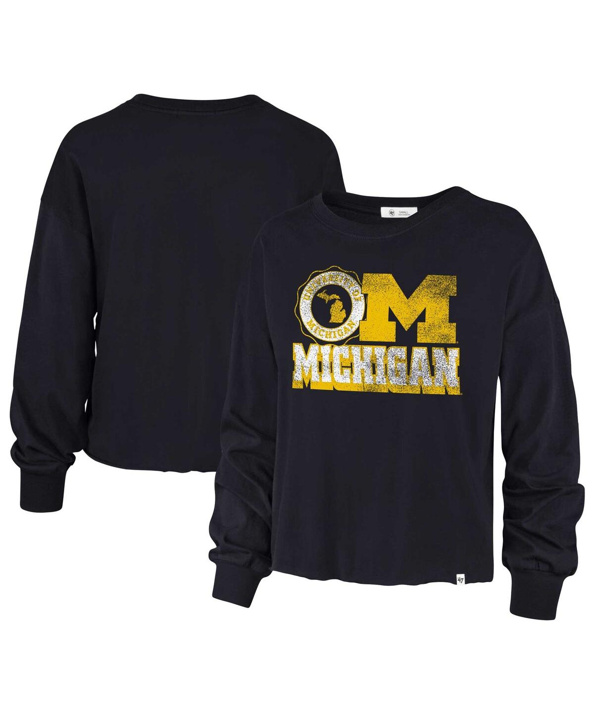 47 Brand Women's ' Navy Distressed Michigan Wolverines Bottom Line Parkway Long Sleeve T-shirt