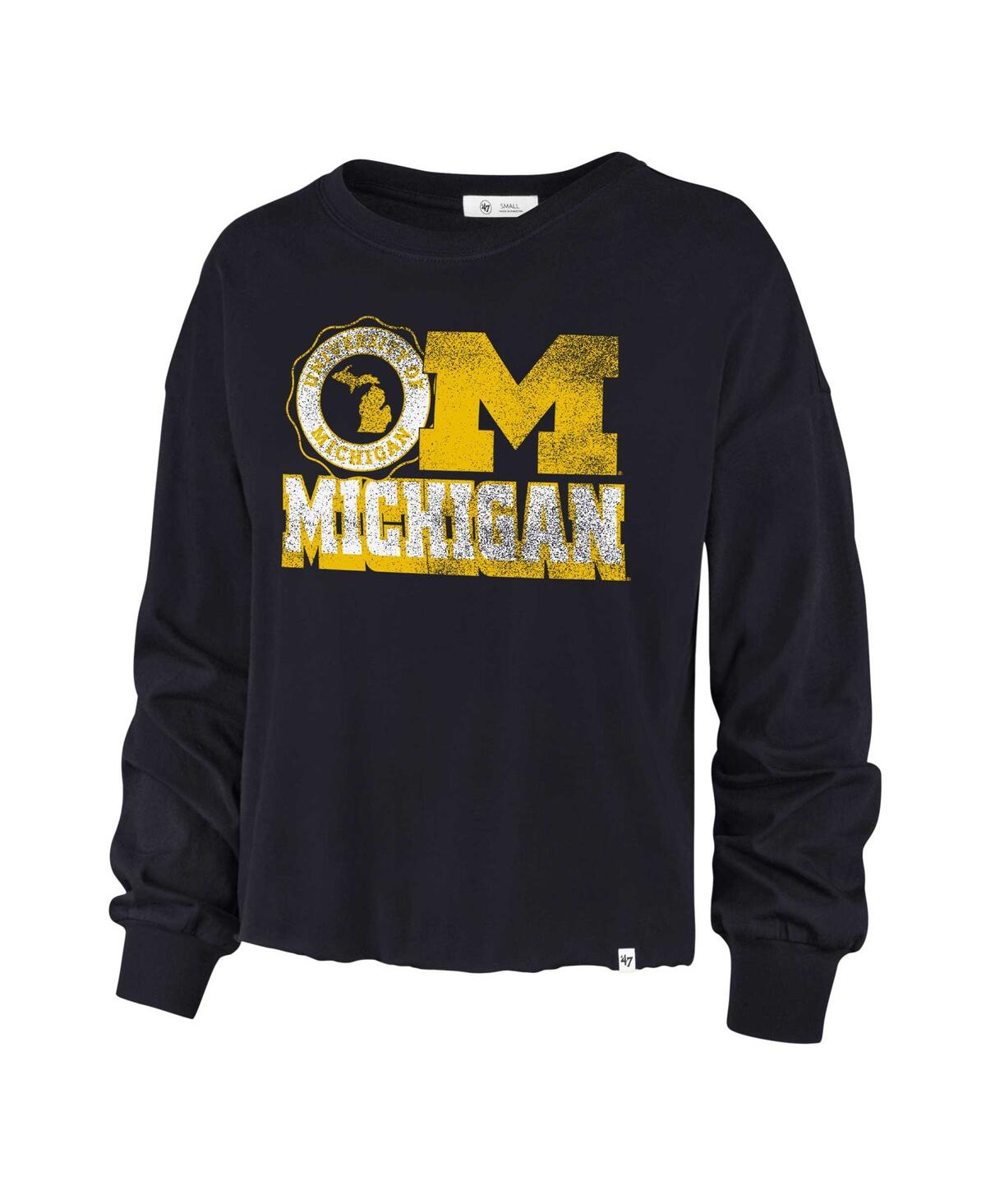 Shop 47 Brand Women's ' Navy Distressed Michigan Wolverines Bottom Line Parkway Long Sleeve T-shirt