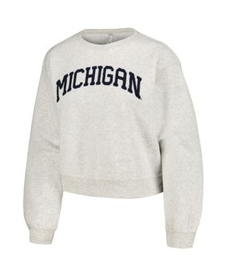 Women's Oatmeal Michigan Wolverines Core Chenille Cropped Pullover Sweatshirt