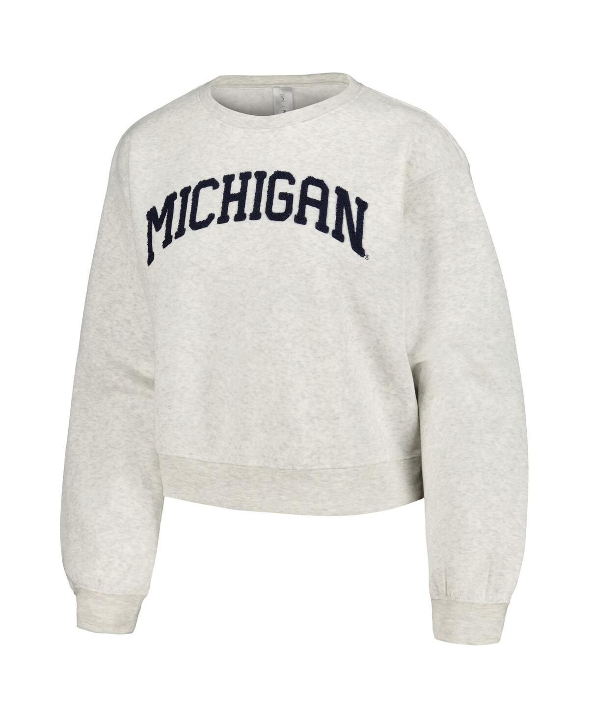 Zoozatz Oatmeal Michigan Wolverines Core Chenille Cropped Pullover Sweatshirt In Oatmeal