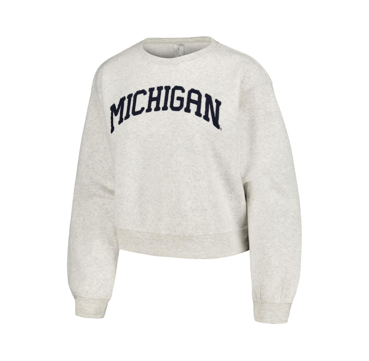 Women's Oatmeal Michigan Wolverines Core Chenille Cropped Pullover Sweatshirt