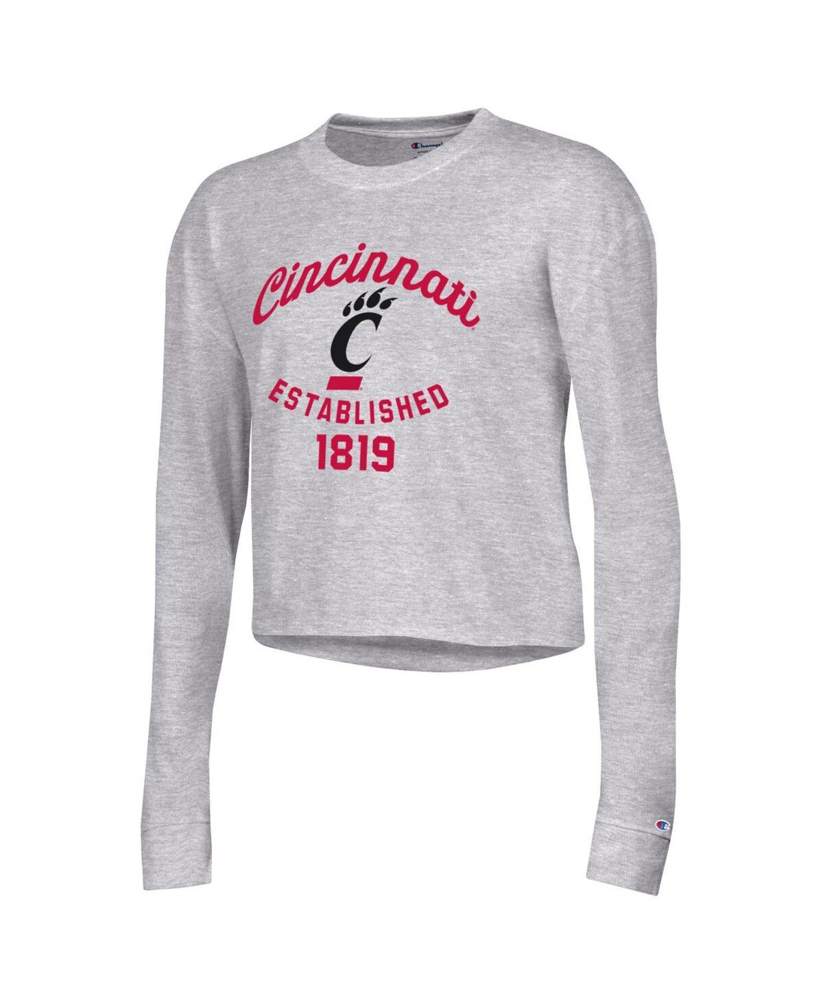 Shop Champion Women's  Heather Gray Cincinnati Bearcats Boyfriend Cropped Long Sleeve T-shirt