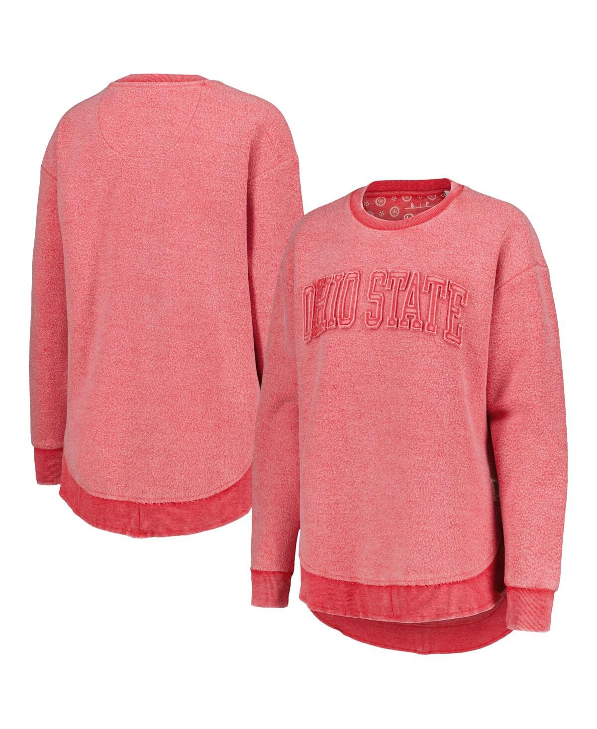 Shop Pressbox Women's  Scarlet Distressed Ohio State Buckeyes Ponchoville Pullover Sweatshirt