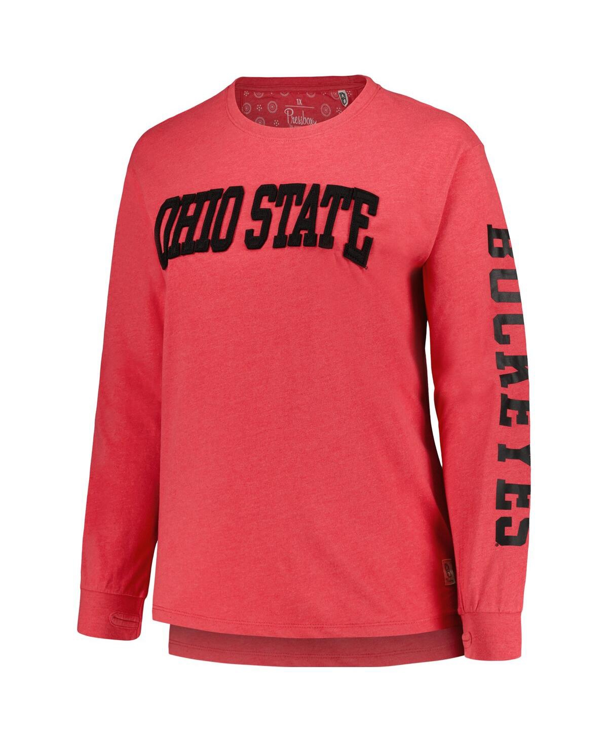 PRESSBOX WOMEN'S PRESSBOX SCARLET OHIO STATE BUCKEYES PLUS SIZE 2-HIT CANYON LONG SLEEVE T-SHIRT 
