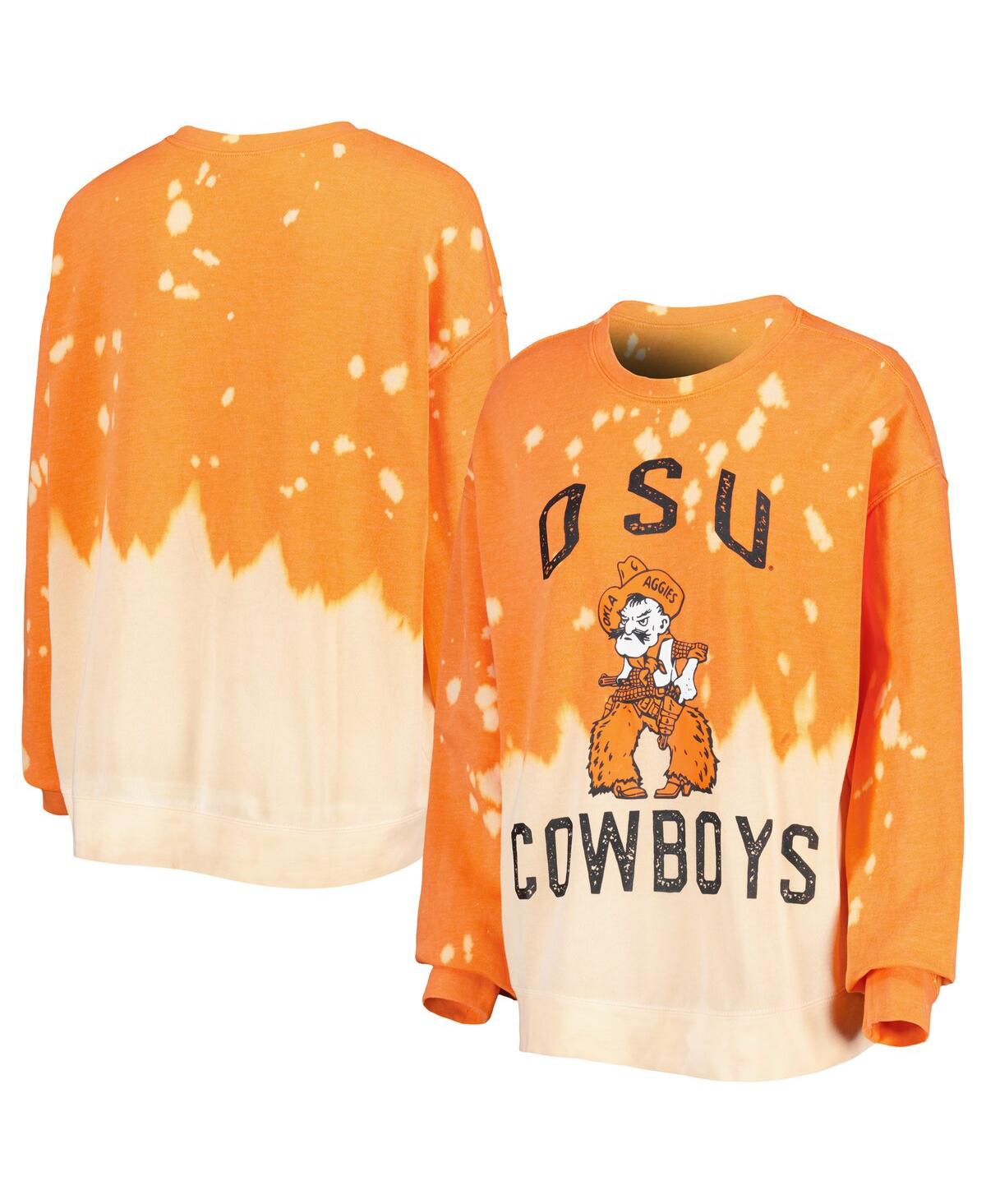 GAMEDAY COUTURE WOMEN'S GAMEDAY COUTURE ORANGE DISTRESSED OKLAHOMA STATE COWBOYS TWICE AS NICE FADED DIP-DYE PULLOVE 