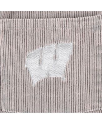 Women's Gray Distressed Wisconsin Badgers Vintage-Like Wash Corduroy Full-Snap Hooded Shacket