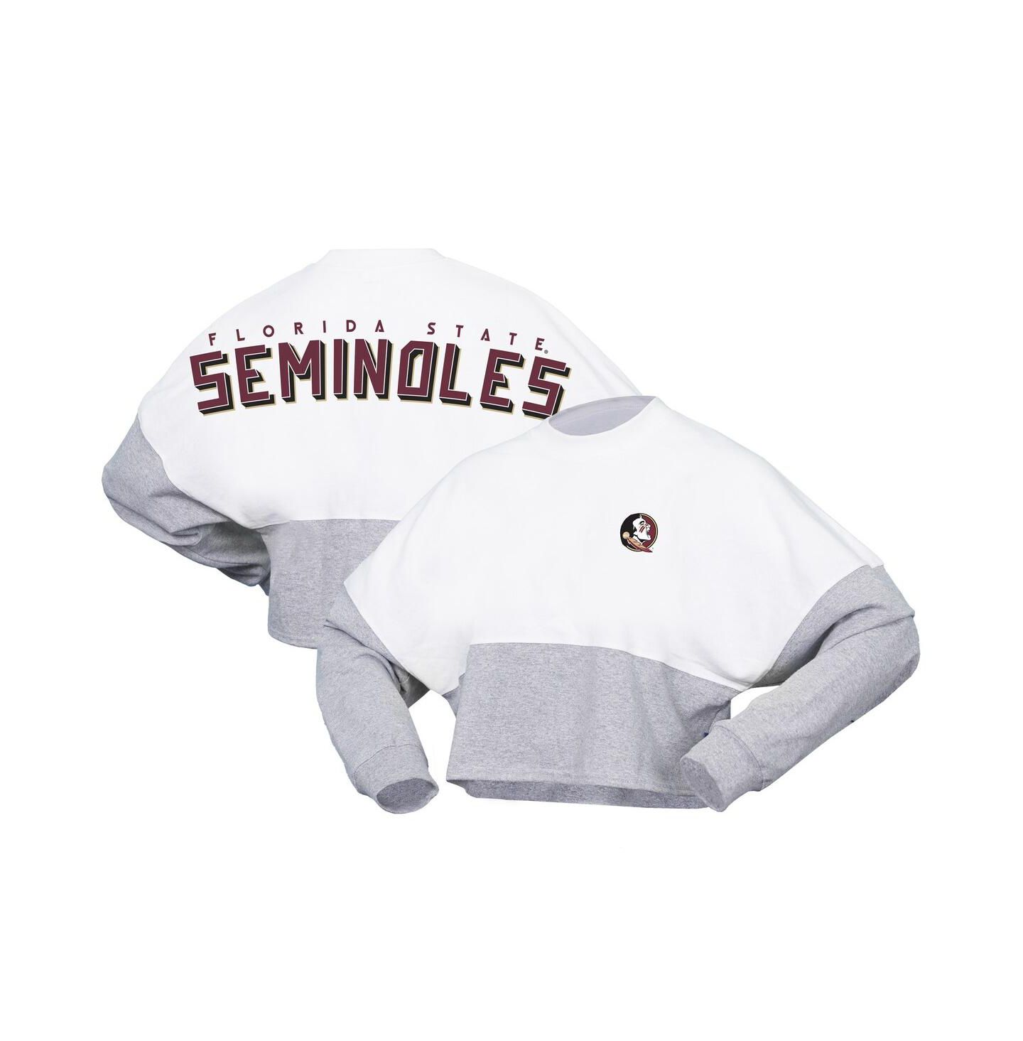 Женская футболка Spirit Jersey White Florida State Seminoles Heather Block Cropped Long Sleeve Jersey — фото 1