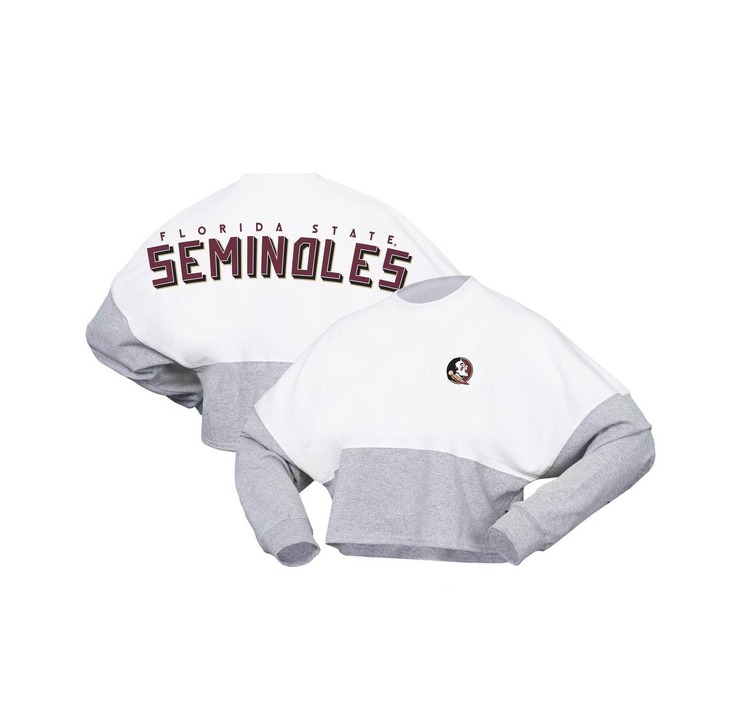 Women's White Florida State Seminoles Heather Block Cropped Long Sleeve Jersey T-shirt