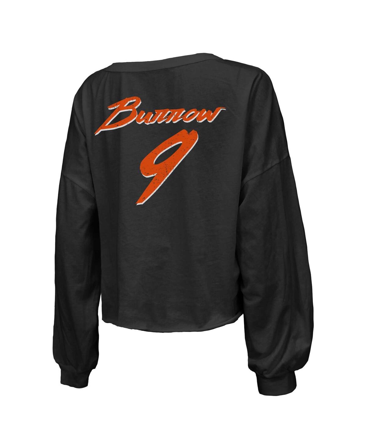 Shop Majestic Women's  Threads Joe Burrow Black Distressed Cincinnati Bengals Name And Number Off-shoulder