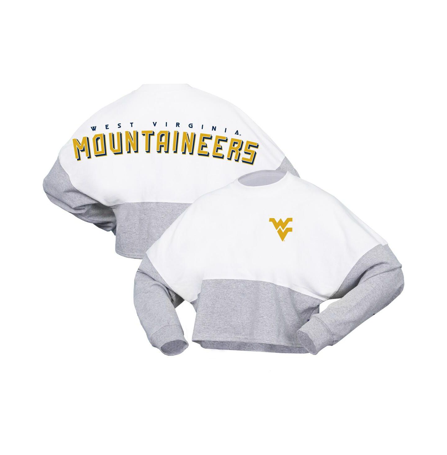 Женская футболка Spirit Jersey White West Virginia Mountaineers Heather Block Cropped Long Sleeve Jersey — фото 1