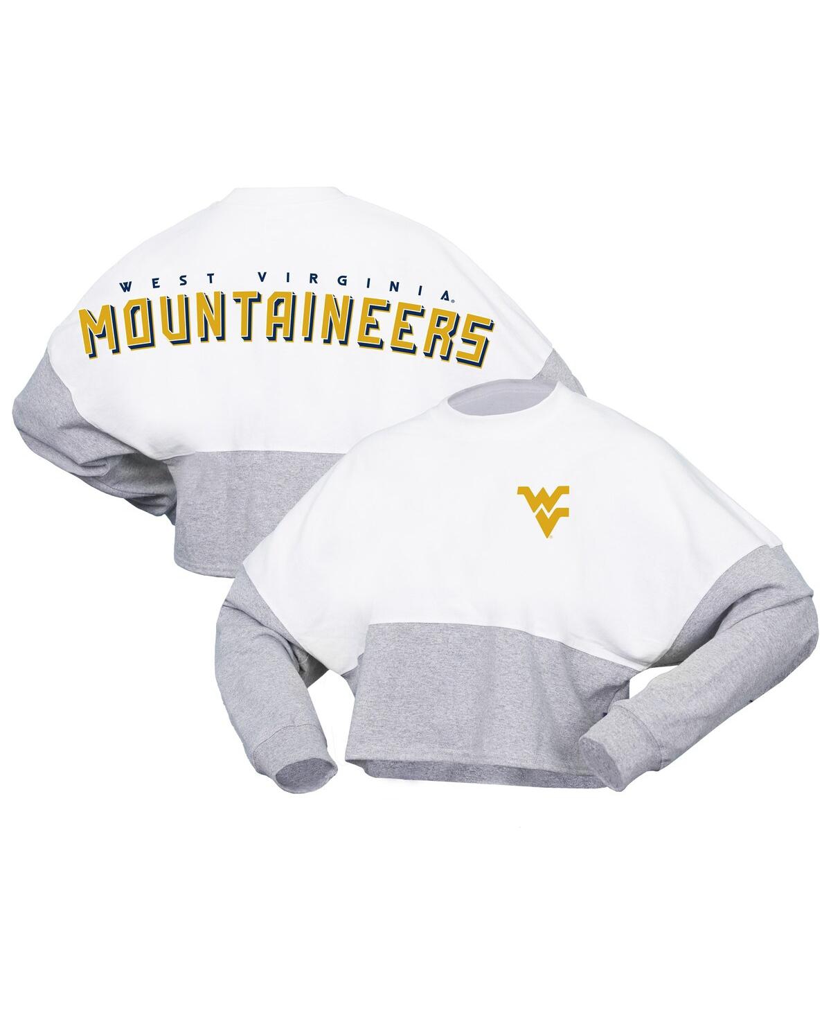 Women's Spirit Jersey White West Virginia Mountaineers Heather Block Cropped Long Sleeve Jersey T-shirt - White