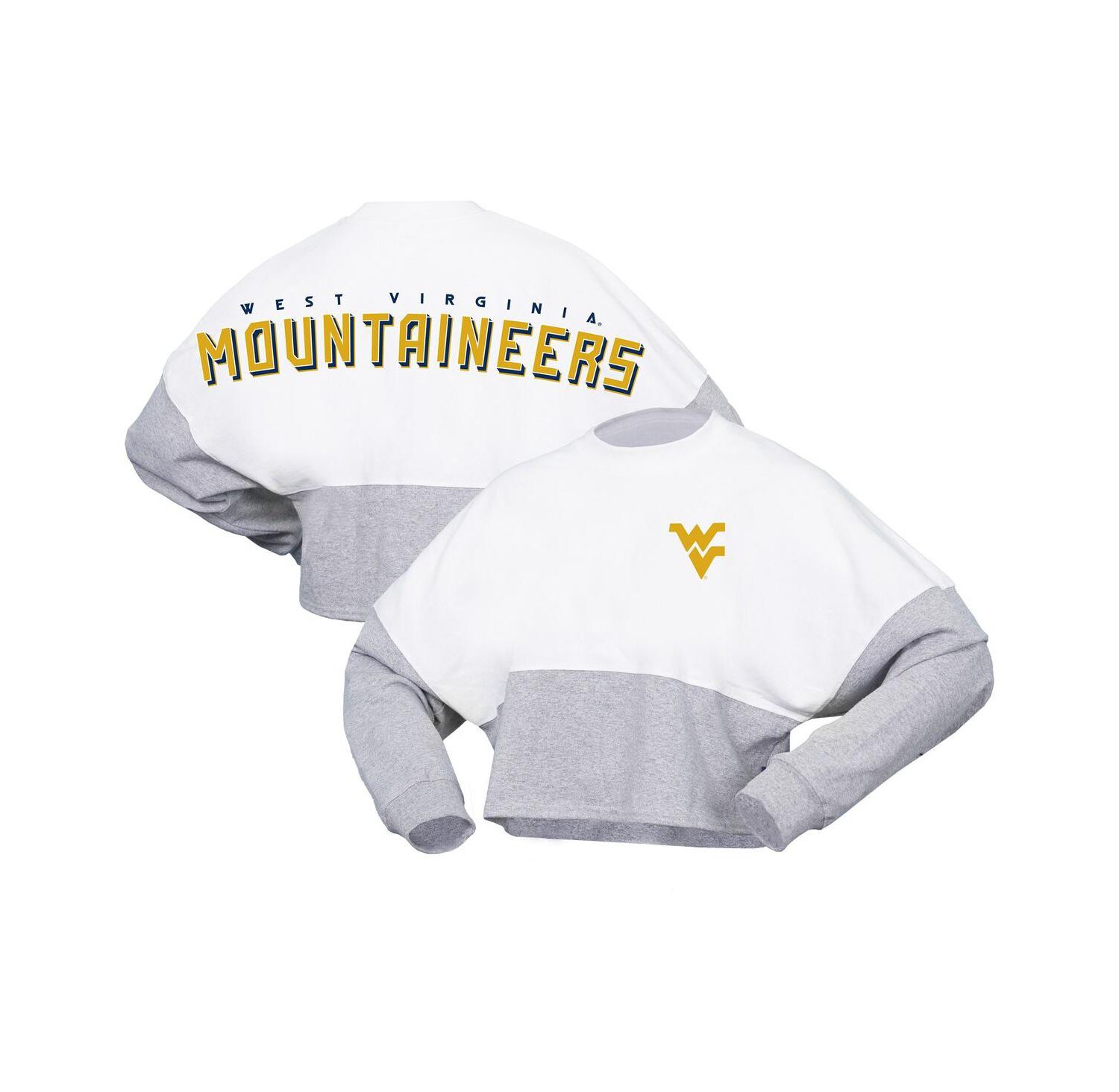 Women's White West Virginia Mountaineers Heather Block Cropped Long Sleeve Jersey T-shirt