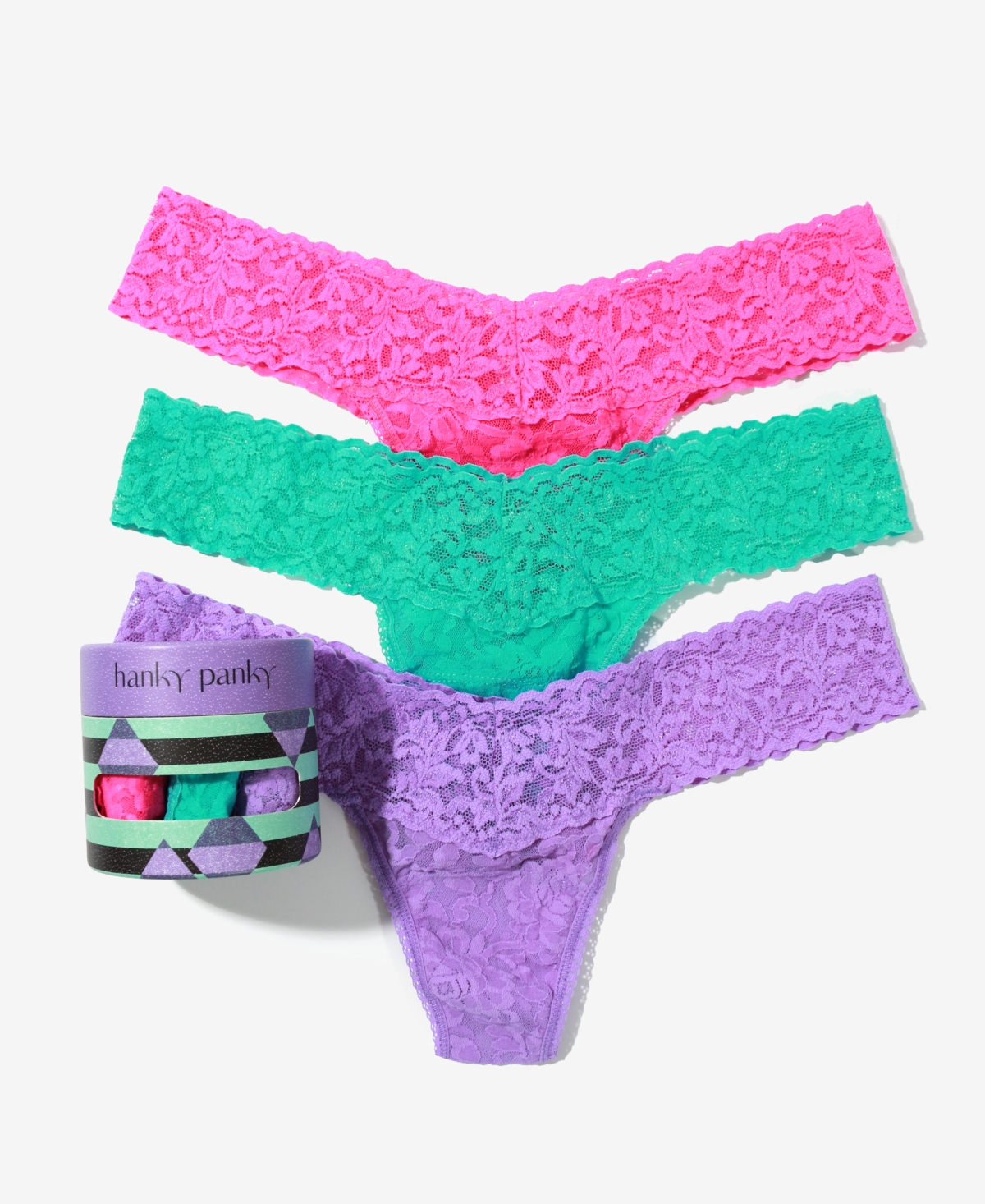 Shop Hanky Panky Women's Holiday 3 Pack Low Rise Thong Underwear In Passionate Pink,seafoam Blue,electric