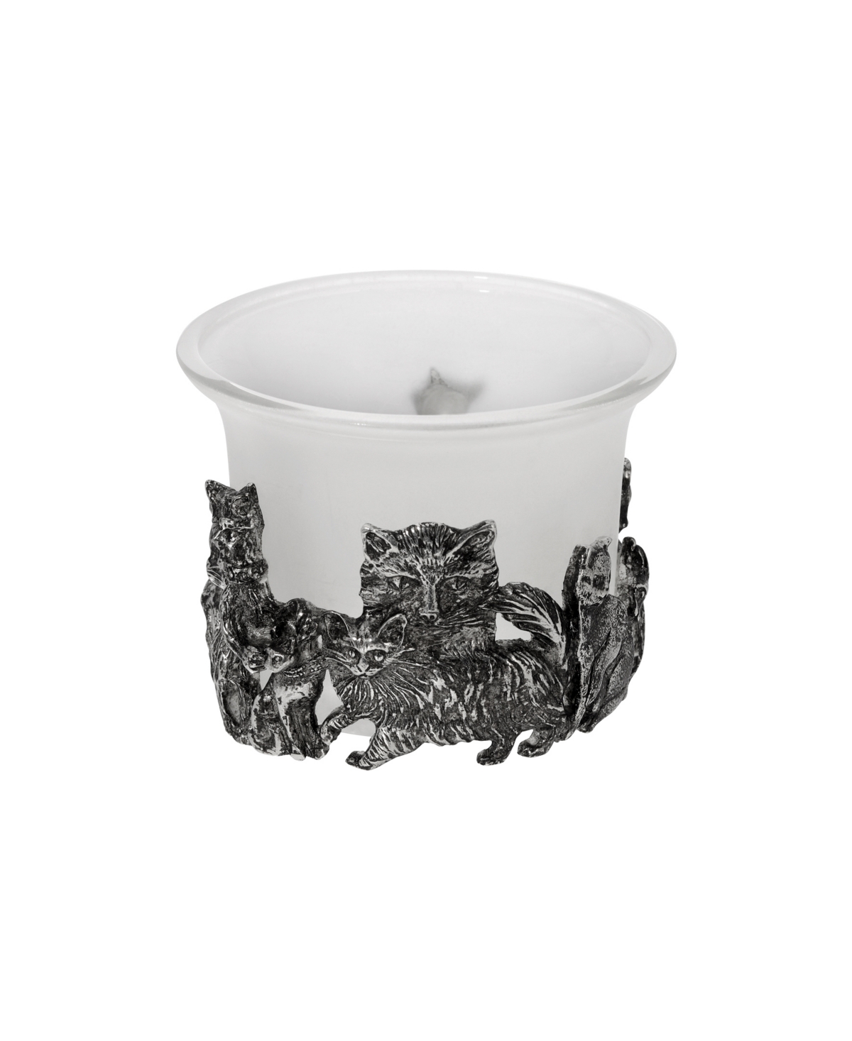 2028 Glass Pewter Cat Motif Candle Holder In Silver