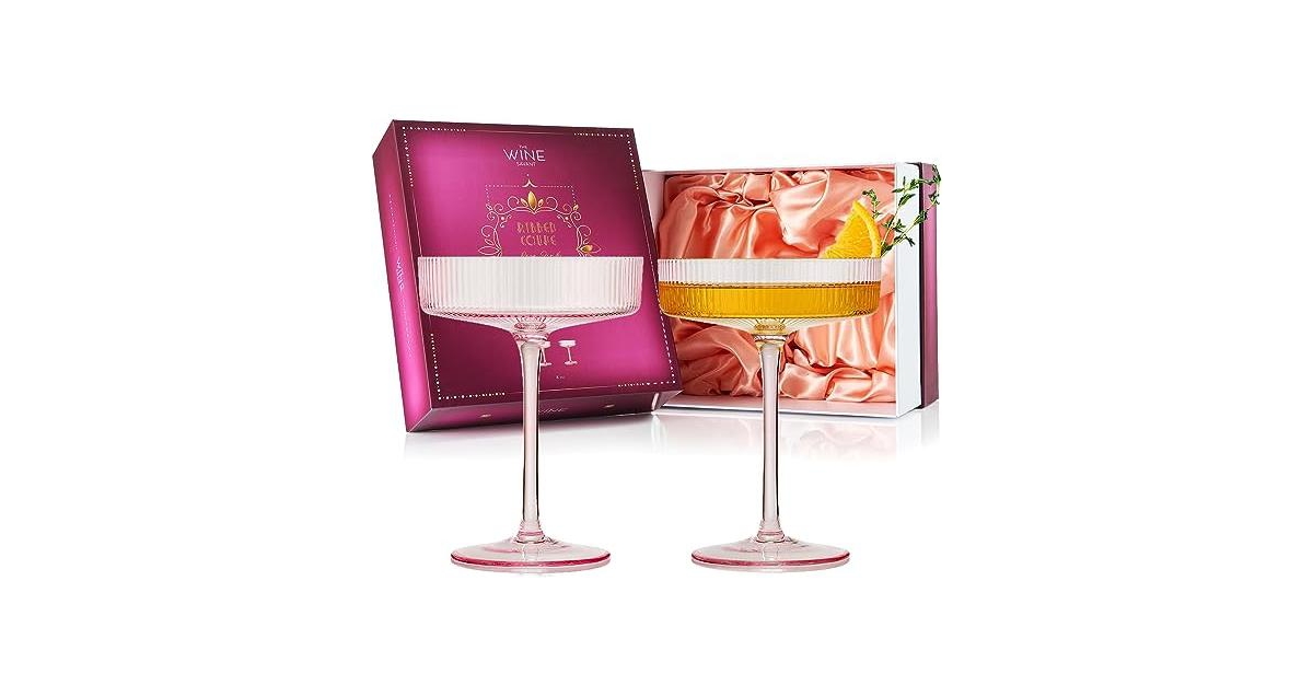 The Wine Savant Ribbed Coupe Cocktail Glasses, Set Of 2 In Rose