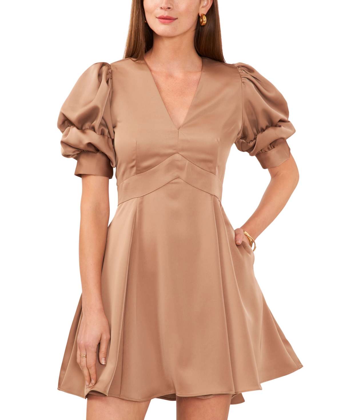 Shop 1.state Women's V-neck Tiered Bubble Puff Sleeve Mini Dress In Amphora