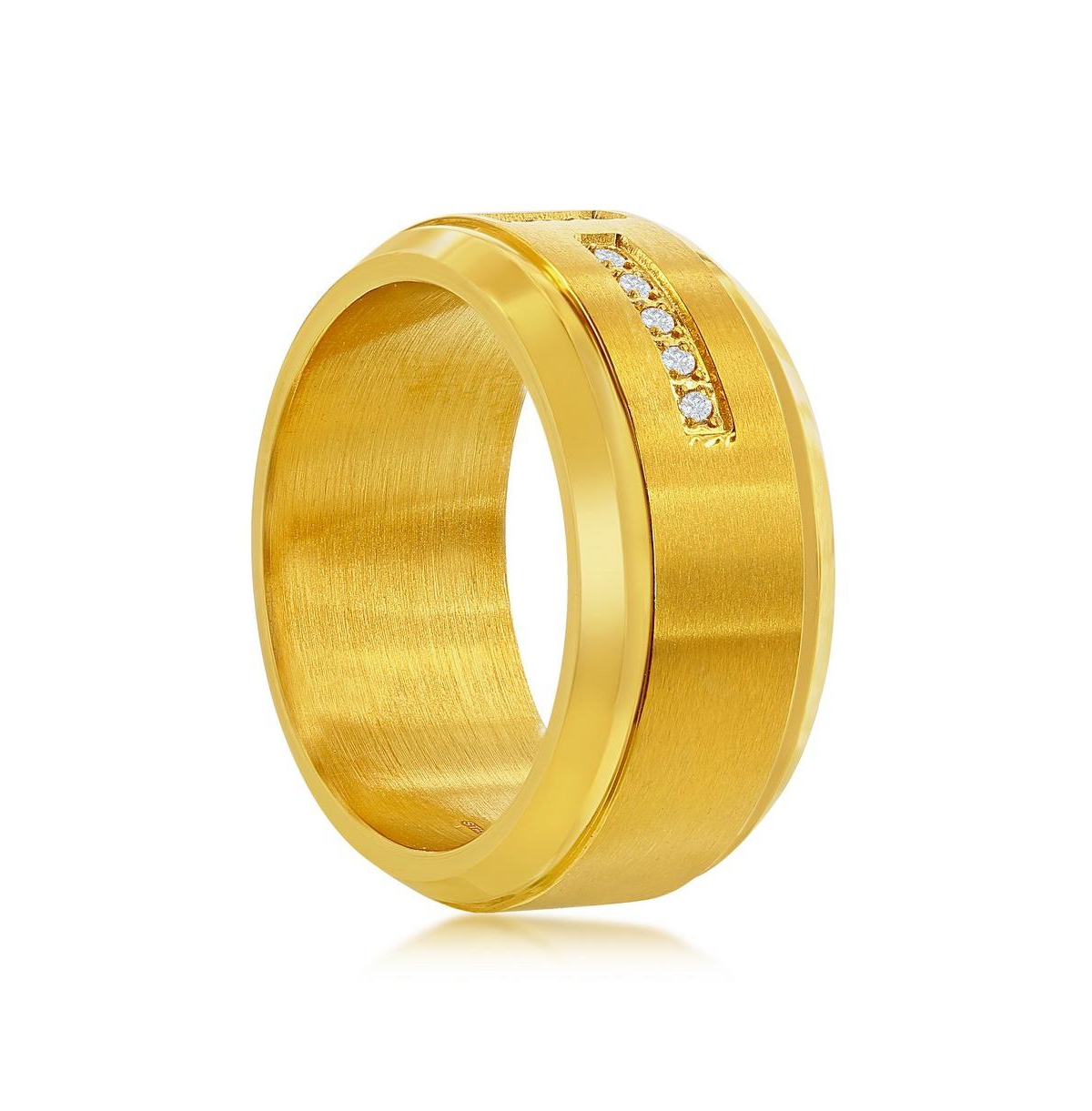 Metallo Stainless Steel Cz Band Ring -Plated - Gold