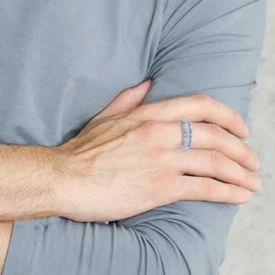 Brushed and Polished Double Row CZ Silver Tungsten Ring