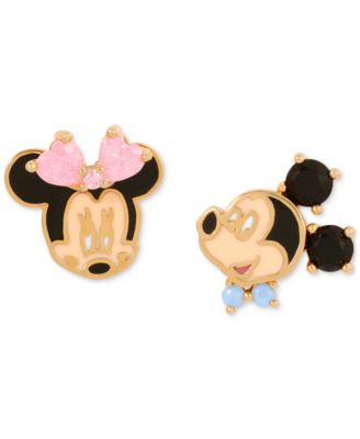 Girls Crew - 18k Gold-Plated Color Crystal Mickey & Minnie Mismatch Stud Earrings