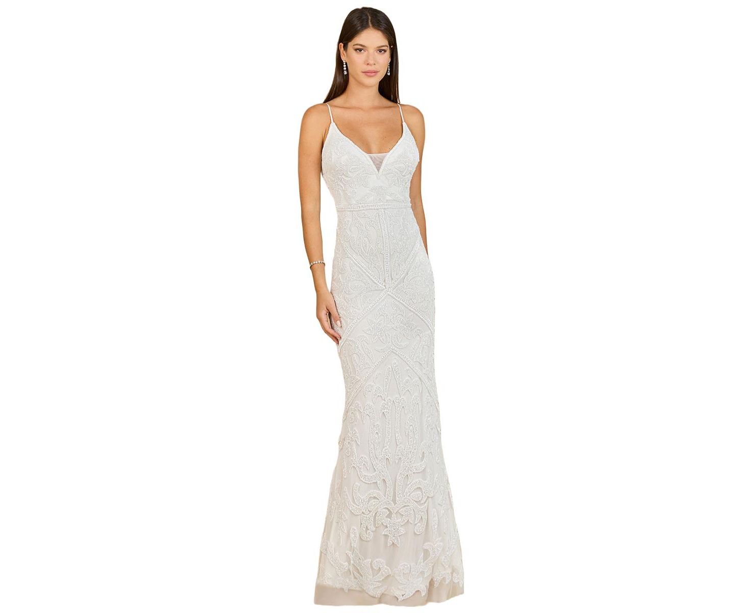 Женское платье Lara Beaded Spaghetti Strap Fitted Gown, цвет: Слоновая кость — фото 1