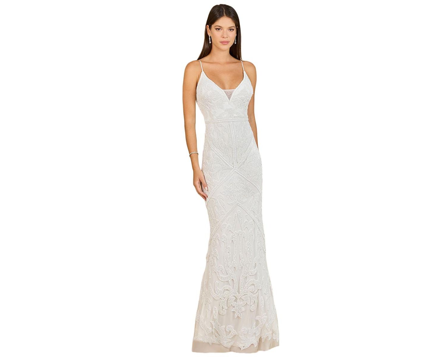 Women's Beaded Spaghetti Strap Fitted Gown