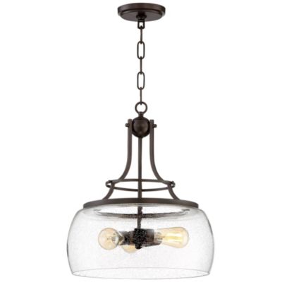 Charleston Painted Bronze Iron Pendant Chandelier 16" Wide Rustic Farmhouse Clear Glass Shade LED 3-Light Dining Room House Foyer Entryway Kitchen Bedroom Living Room Ceilings
