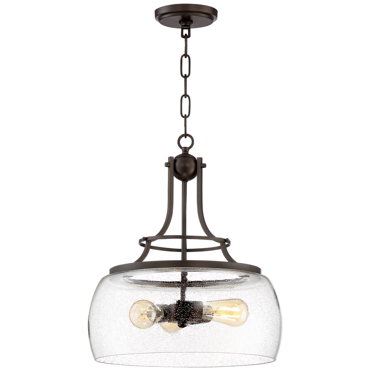 Franklin Iron Works Charleston Painted Bronze Iron Pendant Chandelier Wide Rustic Farmhouse Clear Glass Shade Led 3-Light Dining Room House Foyer