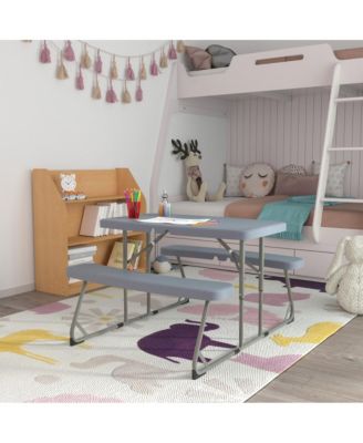 Aryka Kid'S Easy Fold Waterproof, Stain And Impact Resistant Plastic Picnic Table With Benches And Steel Tube Frame