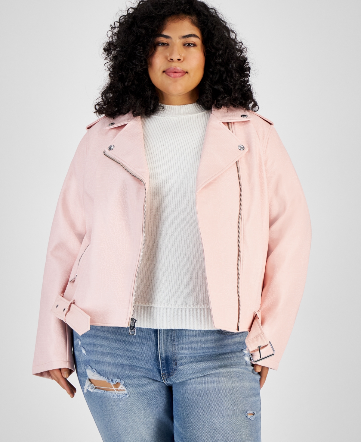 Levi's Plus Size Faux Leather Belted Motorcycle Jacket In Open Pink