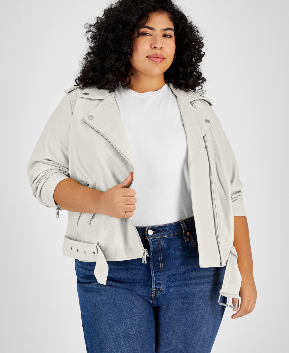 Shop Levi's Plus Size Faux Leather Belted Motorcycle Jacket In Open White